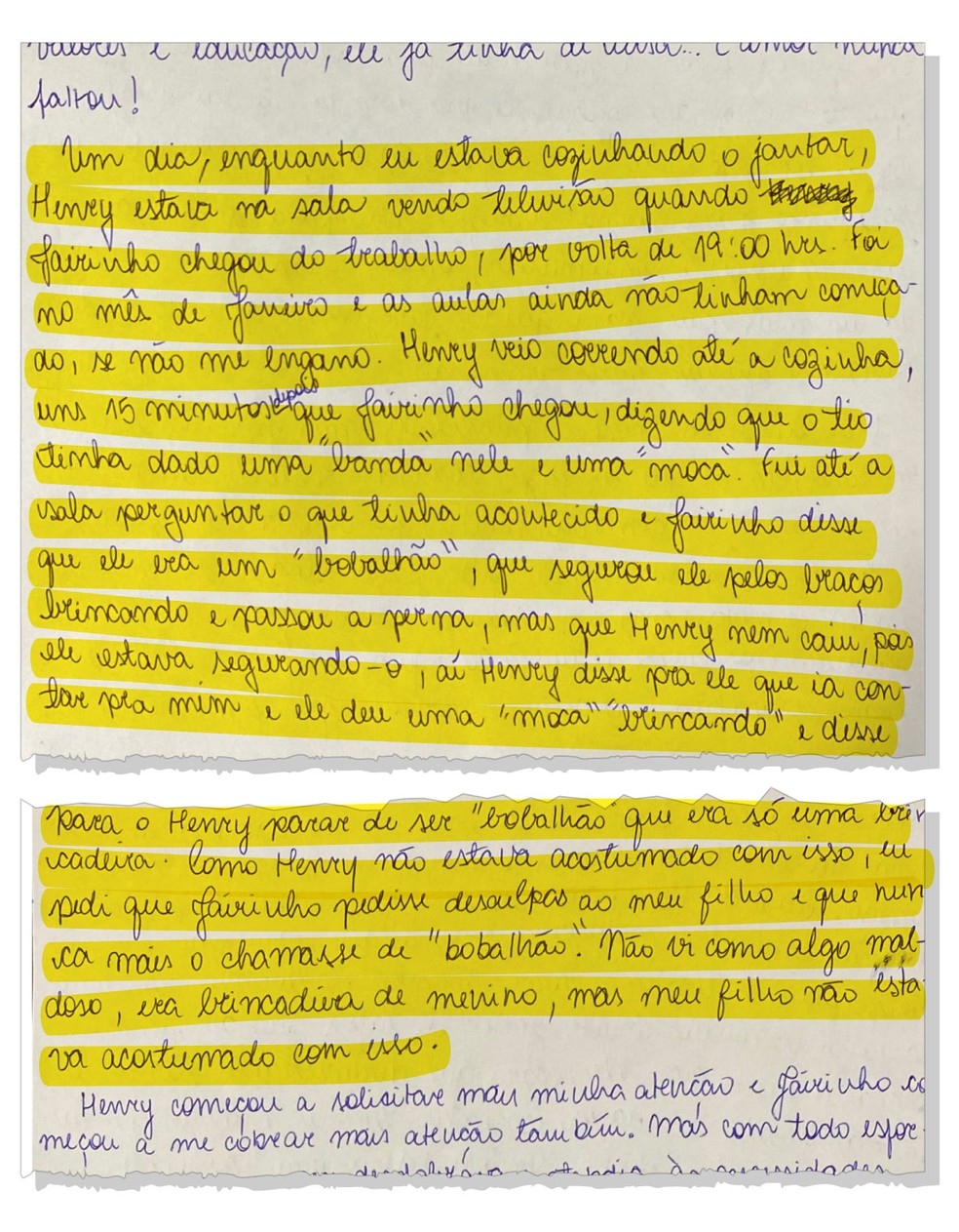 Em carta Monique diz que Henry foi agredido Foto Reproduo